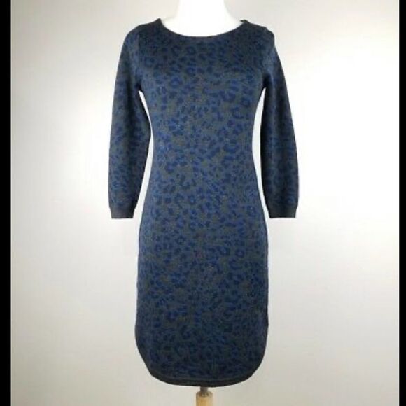 Loft Leopard Print Grey Blue Sweater Dress XS - Picture 2 of 7